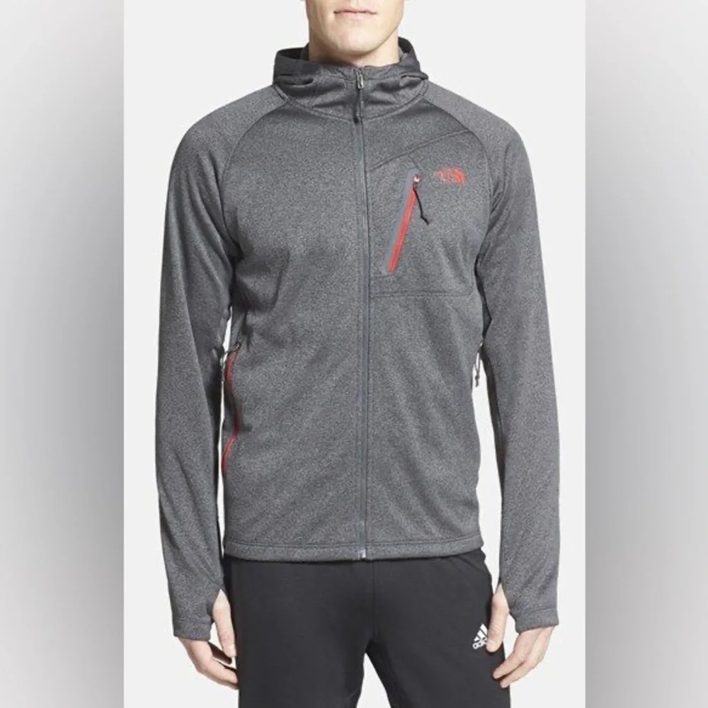 The North Face Gray Hooded Fleece with Orange Accents